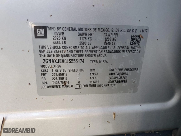 2018 Chevrolet Equinox LT with VIN 3GNAXJEV0JS556174, listed as a Copart auction lot 73770564 with 0 mi miles and Salvage Title. Bid and sale history available at carsss.com. Image 14.