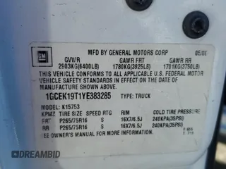 2000 Chevrolet Silverado 1500 LT with VIN 1GCEK19T1YE383285, listed as a Copart auction lot 44754255 with 159,858 mi miles and Salvage Title. Bid and sale history available at carsss.com. Image 12.