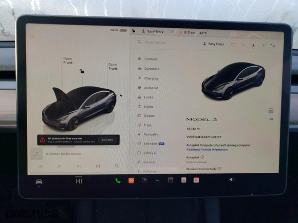 2023 Tesla Model 3 with VIN 5YJ3E1EA5PF408107, listed as a Copart auction lot 74465394 with 48,142 mi miles and Salvage Title. Bid and sale history available at carsss.com. Image 9.