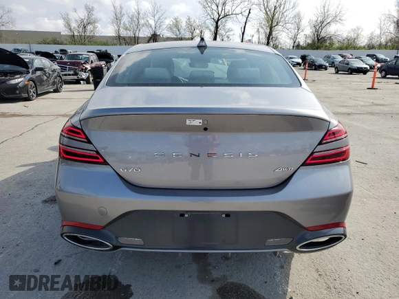 2025 Genesis G70 2.5T with VIN KMTG34SC1SU153729, listed as a Copart auction lot 51311795 with 13,251 mi miles and Salvage Title. Bid and sale history available at carsss.com. Image 6.