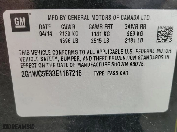 2014 Chevrolet Impala Limited LTZ with VIN 2G1WC5E33E1167216, listed as a Copart auction lot 48060185 with 134,254 mi miles and Salvage Title. Bid and sale history available at carsss.com. Image 13.