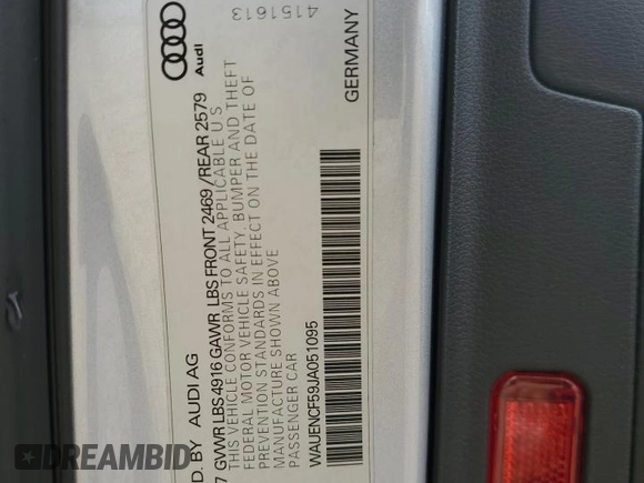 2018 Audi A5 Sportback Premium Plus with VIN WAUENCF59JA051095, listed as a Copart auction lot 73625583 with 66,170 mi miles. Bid and sale history available at carsss.com. Image 12.