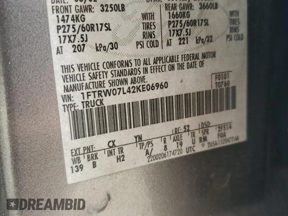 2002 Ford F-150 XLT with VIN 1FTRW07L42KE06960, listed as a Copart auction lot 53909835 with Not Provided miles and Salvage Title. Bid and sale history available at DreamBid. Image 12.