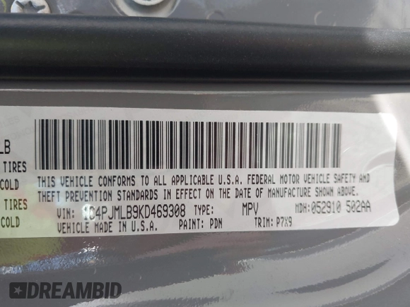 2019 Jeep Cherokee Latitude Plus with VIN 1C4PJMLB9KD469308, listed as a IAAI auction lot 41590025 with 46,676 mi miles. Bid and sale history available at carsss.com. Image 9.