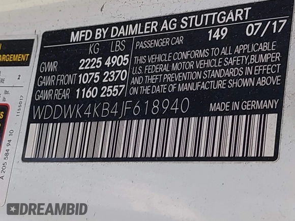 2018 Mercedes-Benz C 300 with VIN WDDWK4KB4JF618940, listed as a IAAI auction lot 42264717 with 77,963 mi miles and . Bid and sale history available at DreamBid. Image 9.