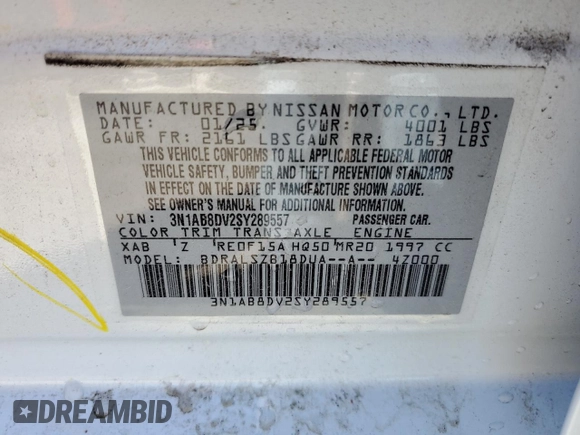 2025 Nissan Sentra SR with VIN 3N1AB8DV2SY289557, listed as a Copart auction lot 49216165 with Not Provided miles and Non Repairable. Bid and sale history available at DreamBid. Image 12.