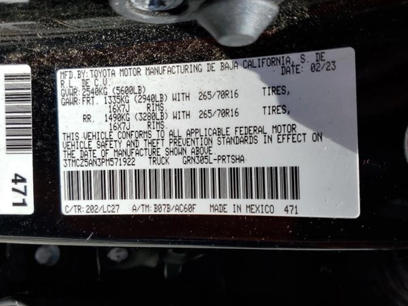 2023 Toyota Tacoma SR with VIN 3TMCZ5AN3PM571922, listed as a Copart auction lot 61872775 with 34,501 mi miles and Salvage title. Bid and sale history available at DreamBid. Image 12.