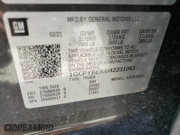 2021 Chevrolet Silverado 1500 Custom with VIN 1GCPYBEK6MZ231063, listed as a Copart auction lot 52195745 with 53,497 mi miles and Salvage Title. Bid and sale history available at DreamBid. Image 12.