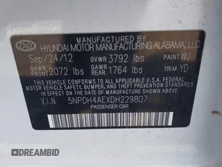 2013 Hyundai Elantra Limited with VIN 5NPDH4AEXDH229807, listed as a IAAI auction lot 40855831 with 97,280 mi miles and . Bid and sale history available at DreamBid. Image 9.
