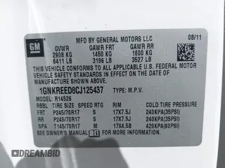 2012 Chevrolet Traverse LS z VIN 1GNKREED8CJ125437, wystawiony jako IAAI lot #42073517 z przebiegiem 48 433 mil mil oraz . Historia ofert i sprzedaży dostępna na DreamBid. Obrazek 9.