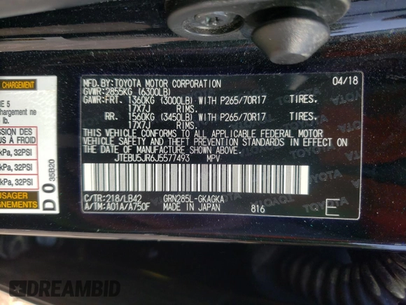 2018 Toyota 4Runner SR5 with VIN JTEBU5JR6J5577493, listed as a Copart auction lot 51286505 with 88,961 mi miles and Salvage Title. Bid and sale history available at DreamBid. Image 14.