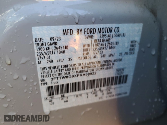 2023 Ford Maverick z VIN 3FTTW8G9XPRA99922, wystawiony jako Copart lot #89200195 z przebiegiem 7 482 mil mil oraz Szkoda całkowita • Salvage title. Historia ofert i sprzedaży dostępna na DreamBid. Obrazek 13.