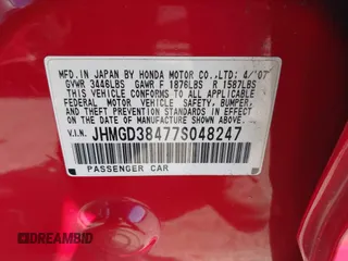 2007 Honda Fit with VIN JHMGD38477S048247, listed as a IAAI auction lot 42803211 with 162,585 mi miles and . Bid and sale history available at DreamBid. Image 9.