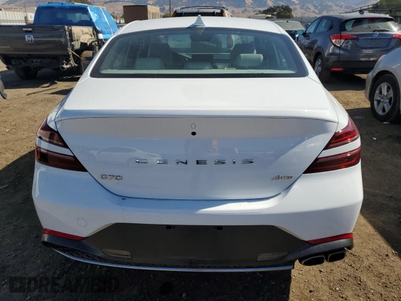 2023 Genesis G70 2.0T with VIN KMTG34TA0PU116515, listed as a Copart auction lot 70511154 with 11,942 mi miles and Salvage Title. Bid and sale history available at carsss.com. Image 6.