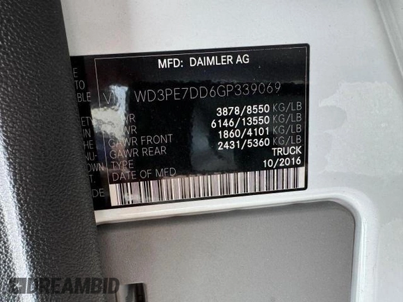 2016 Mercedes-Benz Sprinter Cargo with VIN WD3PE7DD6GP339069, listed as a Copart auction lot 81512014 with 53,121 mi miles and Salvage Title. Bid and sale history available at carsss.com. Image 10.