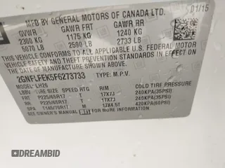 2015 Chevrolet Equinox LT with VIN 2GNFLFEK5F6273733, listed as a IAAI auction lot 42048422 with 111,177 mi miles and . Bid and sale history available at DreamBid. Image 9.