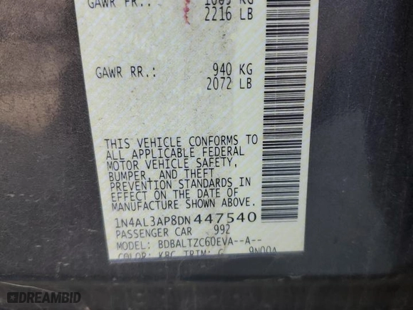 2013 Nissan Altima 2.5 S with VIN 1N4AL3AP8DN447540, listed as a Copart auction lot 53065385 with 116,971 mi miles and Salvage Title. Bid and sale history available at carsss.com. Image 12.
