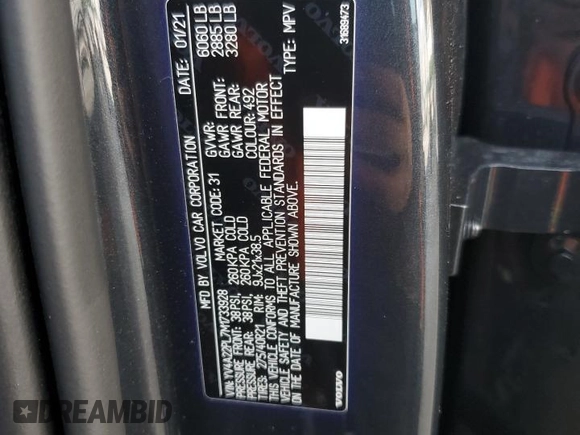 2021 Volvo XC90 Inscription z VIN YV4A22PL7M1733928, wystawiony jako Copart lot #55305155 z przebiegiem 21 817 mil mil oraz Szkoda całkowita • Salvage title. Historia ofert i sprzedaży dostępna na DreamBid. Obrazek 13.