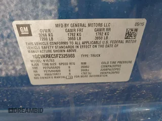 2015 Chevrolet Silverado 1500 LT with VIN 1GCVKREC5FZ325903, listed as a IAAI auction lot 41821848 with 116,461 mi miles. Bid and sale history available at carsss.com. Image 9.