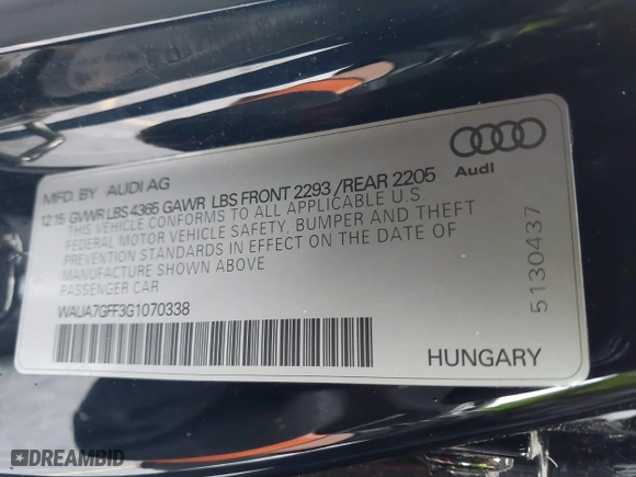2016 Audi A3 1.8T Premium with VIN WAUA7GFF3G1070338, listed as a IAAI auction lot 41753259 with 96,589 mi miles. Bid and sale history available at carsss.com. Image 9.