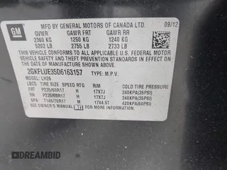 2013 GMC Terrain SLT with VIN 2GKFLUE35D6163157, listed as a IAAI auction lot 41561107 with 234,403 mi miles and . Bid and sale history available at carsss.com. Image 9.