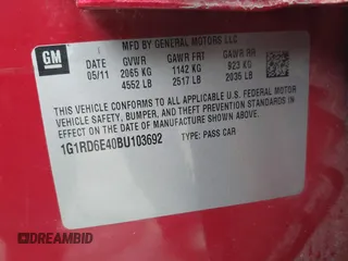 2011 Chevrolet Volt with VIN 1G1RD6E40BU103692, listed as a IAAI auction lot 42206339 with 9,621 mi miles and . Bid and sale history available at carsss.com. Image 9.