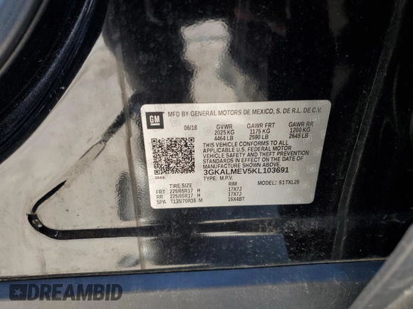 2019 GMC Terrain SLE with VIN 3GKALMEV5KL103691, listed as a Copart auction lot 83373434 with 77,801 mi miles and Clean Title. Bid and sale history available at DreamBid. Image 13.