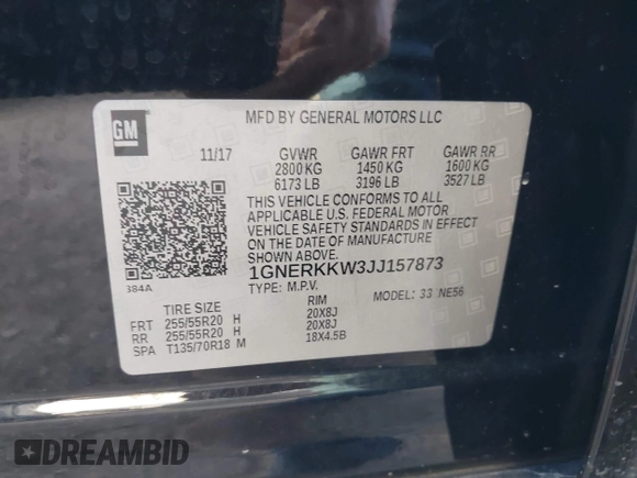 2018 Chevrolet Traverse Premier with VIN 1GNERKKW3JJ157873, listed as a IAAI auction lot 42448292 with 78,077 mi miles and . Bid and sale history available at DreamBid. Image 9.