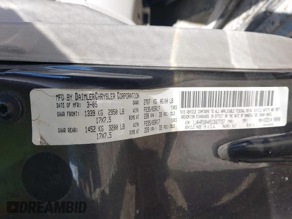 2005 Jeep Grand Cherokee Limited с VIN 1J4HR58N05C667737, выставлен на аукционе IAAI как лот 41824082 с пробегом 147 995 миль миль и . История ставок и продаж доступна на DreamBid. Изображение 9.