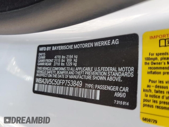 2015 BMW 4 Series 428i с VIN WBA3V5C50FP753849, выставлен на аукционе Copart как лот 45970145 с пробегом 73 242 миль миль и Списание • Salvage title. История ставок и продаж доступна на DreamBid. Изображение 12.