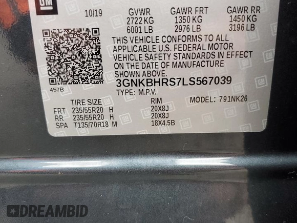 2020 Chevrolet Blazer LT с VIN 3GNKBHRS7LS567039, выставлен на аукционе Copart как лот 82210574 с пробегом 75 162 миль миль и Списание • Salvage title. История ставок и продаж доступна на DreamBid. Изображение 13.