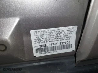 2000 Honda Civic LX with VIN 2HGEJ6674YH532404, listed as a IAAI auction lot 41998834 with 94,504 mi miles. Bid and sale history available at carsss.com. Image 9.