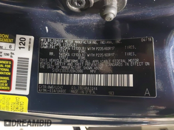 2018 Toyota Sienna XLE Auto Access Seat с VIN 5TDYZ3DC0JS943986, выставлен на аукционе IAAI как лот 42127483 с пробегом 71 515 миль миль и . История ставок и продаж доступна на DreamBid. Изображение 9.