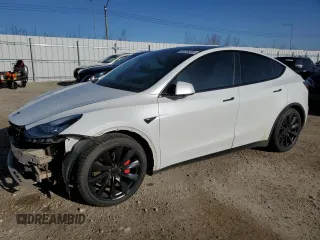 2020 Tesla Model Y Long Range with VIN 5YJYGDEFXLF034617, listed as a Copart auction lot 53235235 with 113,480 mi miles and Salvage Title. Bid and sale history available at DreamBid. Image 1.