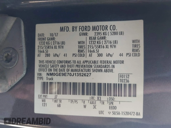 2018 Ford Transit Connect XL with VIN NM0GE9E70J1352627, listed as a IAAI auction lot 42531210 with 139,730 mi miles and . Bid and sale history available at DreamBid. Image 9.