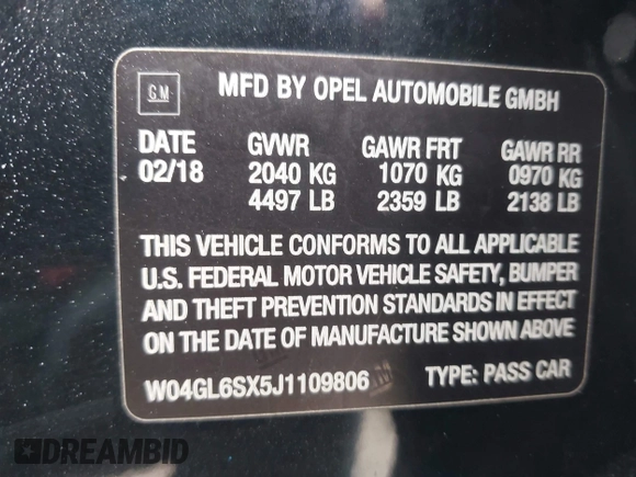 2018 Buick Regal Preferred with VIN W04GL6SX5J1109806, listed as a IAAI auction lot 42120749 with 80,397 mi miles and . Bid and sale history available at DreamBid. Image 9.