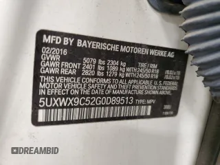 2016 BMW X3 xDrive28i with VIN 5UXWX9C52G0D89513, listed as a Copart auction lot 47055325 with 75,586 mi miles and Salvage Title. Bid and sale history available at DreamBid. Image 12.