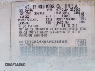 1994 Ford Ranger Splash with VIN 1FTCR14X6RPB16565, listed as a IAAI auction lot 41562316 with 178,666 mi miles. Bid and sale history available at carsss.com. Image 9.