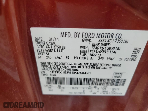 2014 Ford F-150 XL с VIN 1FTFX1EF5EKD50423, выставлен на аукционе Copart как лот 62687925 с пробегом 111 183 миль миль и Чистый • Clean title. История ставок и продаж доступна на DreamBid. Изображение 12.