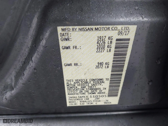 2018 Nissan Altima 2.5 SL with VIN 1N4AL3APXJC110505, listed as a IAAI auction lot 41586879 with 125,492 mi miles. Bid and sale history available at carsss.com. Image 6.