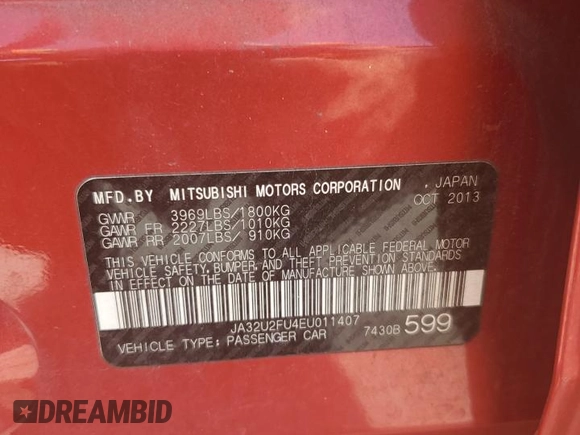 2014 Mitsubishi Lancer ES with VIN JA32U2FU4EU011407, listed as a Copart auction lot 55644954 with 191,722 mi miles and Salvage Title. Bid and sale history available at carsss.com. Image 12.