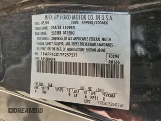 2000 Ford Mustang GT with VIN 1FAFP42X1YF257271, listed as a Copart auction lot 47665405 with 120,547 mi miles and Salvage Title. Bid and sale history available at carsss.com. Image 12.