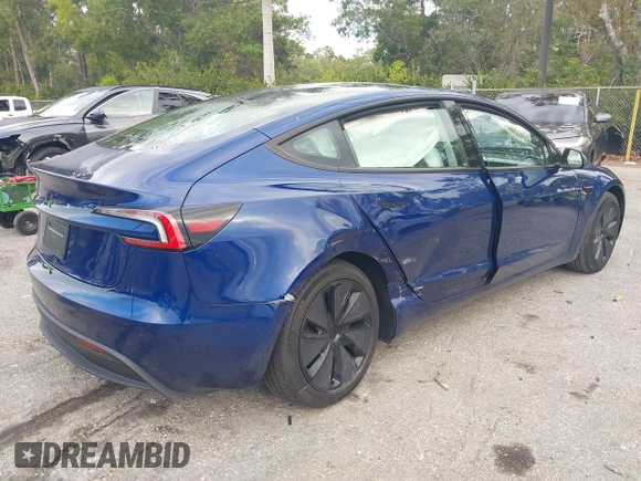 2025 Tesla Model 3 Long Range with VIN 5YJ3E1EA2SF919461, listed as a IAAI auction lot 41672494 with 777 mi miles and . Bid and sale history available at DreamBid. Image 4.