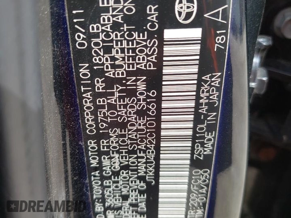 2012 Scion xD with VIN JTKKU4B42C1016616, listed as a Copart auction lot 50507065 with 216,911 mi miles and Clean Title. Bid and sale history available at DreamBid. Image 13.