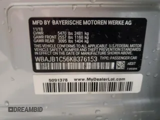 2019 BMW 5 Series 530e xDrive with VIN WBAJB1C56KB376153, listed as a Copart auction lot 58242585 with 67,638 mi miles and Salvage title. Bid and sale history available at DreamBid. Image 13.
