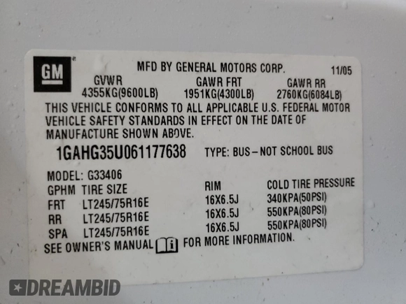 2006 Chevrolet Express Passenger z VIN 1GAHG35U061177638, wystawiony jako Copart lot #83433844 z przebiegiem 115 434 mil mil oraz Czysty tytuł • Clean title. Historia ofert i sprzedaży dostępna na DreamBid. Obrazek 13.