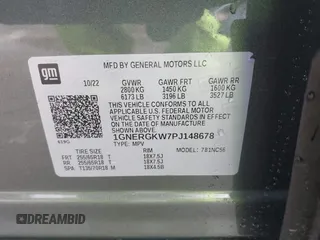 2023 Chevrolet Traverse LT Cloth с VIN 1GNERGKW7PJ148678, выставлен на аукционе IAAI как лот 42238514 с пробегом 21 789 миль миль и . История ставок и продаж доступна на DreamBid. Изображение 9.
