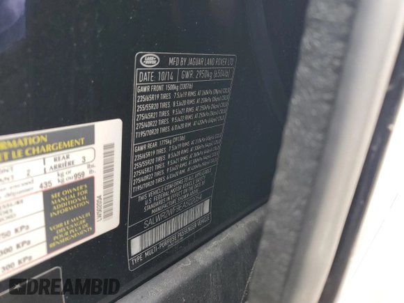 2014 Land Rover Range Rover Sport HSE with VIN SALWR2WF9EA502054, listed as a Copart auction lot 58497955 with 135,563 mi miles and Salvage title. Bid and sale history available at DreamBid. Image 13.