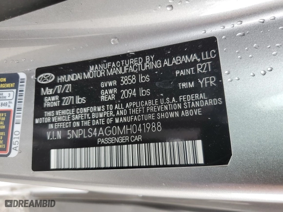 2021 Hyundai Elantra SEL with VIN 5NPLS4AG0MH041988, listed as a Copart auction lot 74208334 with 24,641 mi miles and Non Repairable. Bid and sale history available at carsss.com. Image 12.