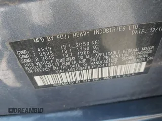 2015 Subaru Legacy Premium with VIN 4S3BNAE63F3041467, listed as a IAAI auction lot 42162855 with 201,576 mi miles and . Bid and sale history available at DreamBid. Image 9.